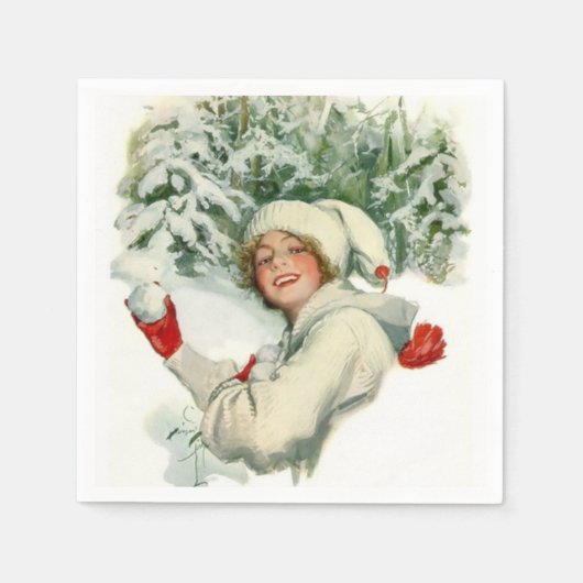 Snowball Fight (von Harrison Fisher) Serviette (Vorderseite)