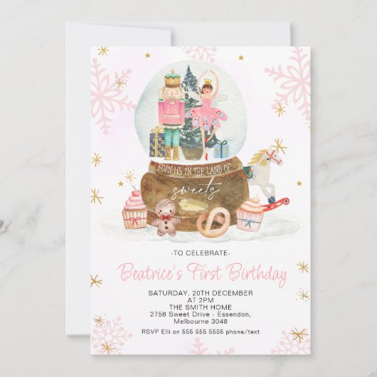 Snowball Globe Nutcracker Zucker Pflaume Süßigkeit Einladung (Vorderseite)