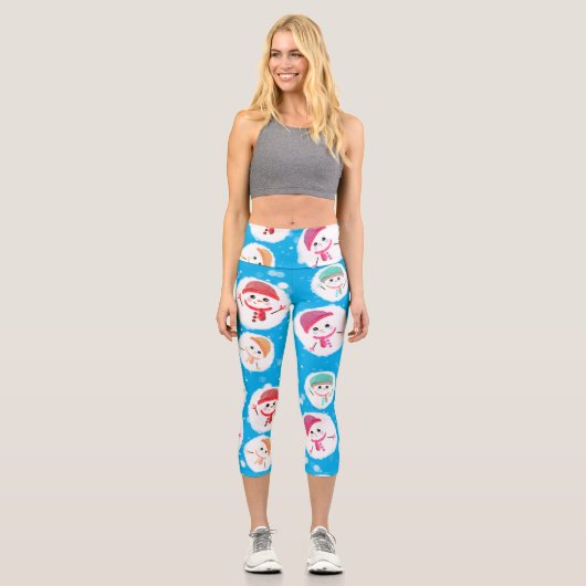 Snowball und Snowman Blue 2 Capri Leggings (Vorderseite)