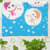 Snowball und Snowman Blue Geschirrtuch (Gefaltet)