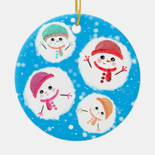 Snowball und Snowman Blue Keramik Ornament (Vorne)