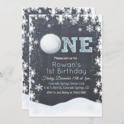 Snowball Winter Boy Erster Geburtstag Einladung (Vorne/Hinten)