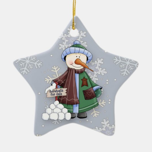 Snowballs für Sale Whimsical Snowman Keramikornament (Vorne)