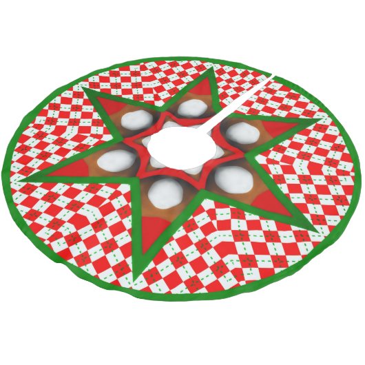 Snowballs und Christmas Gingham Polyester Weihnachtsbaumdecke (Schrägansicht)