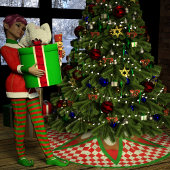 Snowballs und Christmas Gingham Polyester Weihnachtsbaumdecke