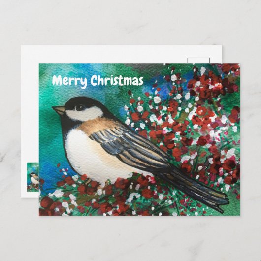 Snowberries Chickadee Forest Frohe Weihnachten Postkarte (Vorne/Hinten)