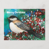 Snowberries Chickadee Forest Frohe Weihnachten Postkarte (Vorderseite)