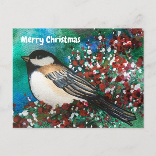Snowberries Chickadee Forest Frohe Weihnachten Postkarte (Vorderseite)