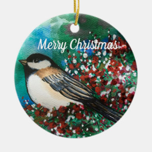 Snowberries Chickadee Frohe Weihnachtssüße Vöge Keramik Ornament