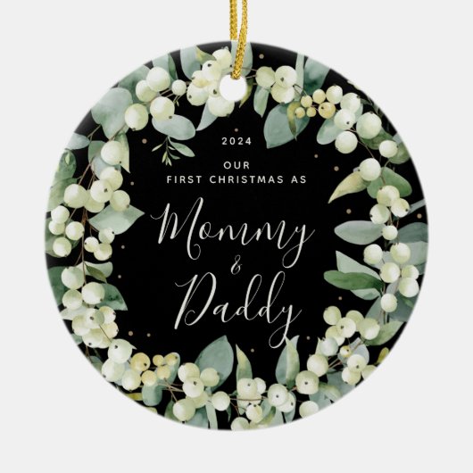 Snowberries Erste Weihnachten als Eltern Foto Keramik Ornament (Vorne)