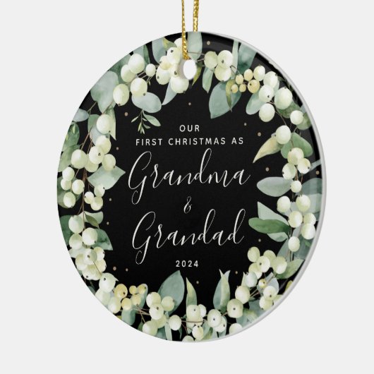 Snowberries Erste Weihnachten als Großeltern Foto Keramik Ornament (Links)