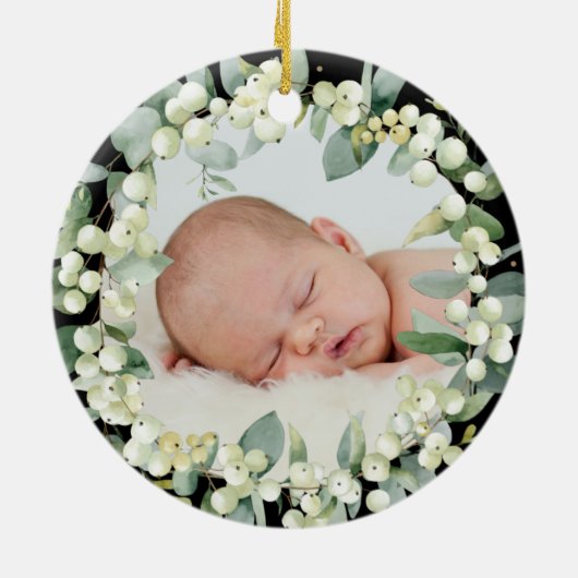 Snowberries Erste Weihnachten als Großeltern Foto Keramik Ornament (Hinten)