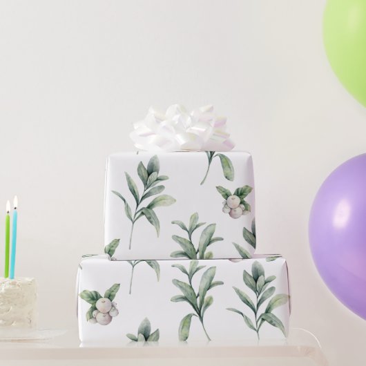 Snowberries und Winter Greenery Geschenkpapier (Partygeschenke)