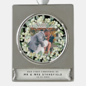 Snowberries - Unser Erster Weihnachtsmann & Foto Banner-Ornament Silber (Vorderseite)