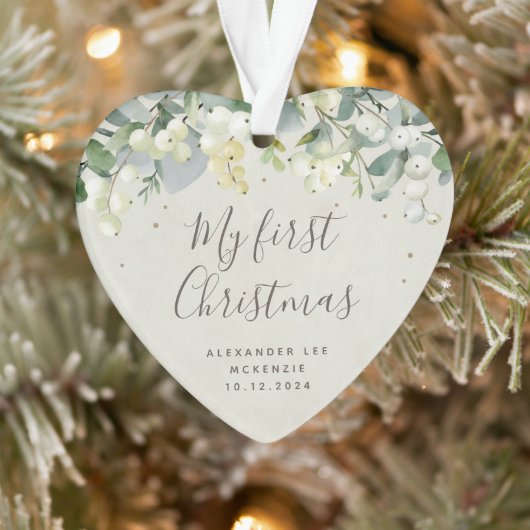 Snowberry Baby's First Christmas Foto Heart Ornament (Baum)