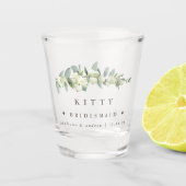 Snowberry & Eukalyptus Personalisierte Hochzeitsfe Schnapsglas (Vorderseite)