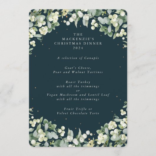 Snowberry+Eukalyptus Weihnachtsessen 4 Kurs Menükarte (Vorderseite)