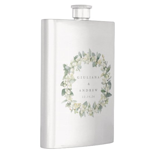 Snowberry & Eukalyptus Wreath Personalisierte Hoch Flachmann (Rechts)