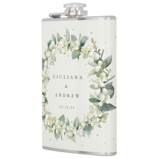 Snowberry & Eukalyptus Wreath Personalisierte Hoch Flachmann (Links)