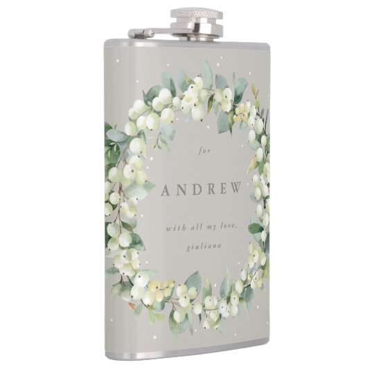 Snowberry & Eukalyptus Wreath Personalisierte Hoch Flachmann (Rechts)