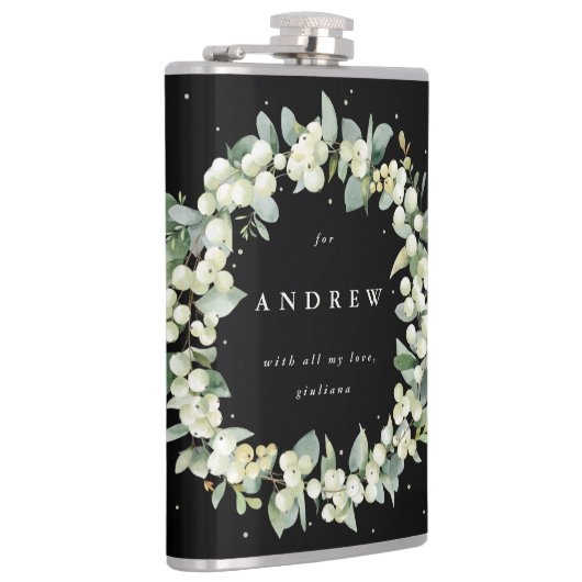 Snowberry & Eukalyptus Wreath Personalisierte Hoch Flachmann (Rechts)