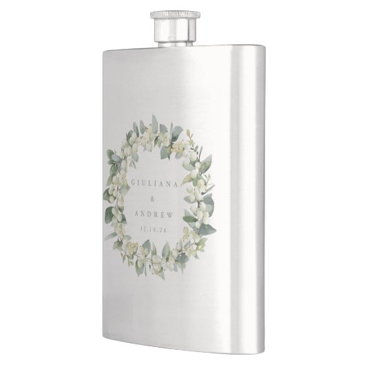 Snowberry & Eukalyptus Wreath Personalisierte Hoch Flachmann (Links)