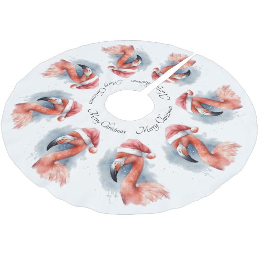 Snowbird Flamingo, Brauch Polyester Weihnachtsbaumdecke (Schrägansicht)