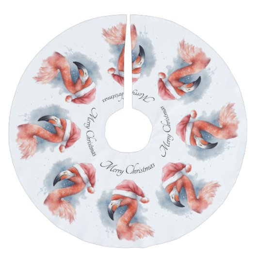 Snowbird Flamingo, Brauch Polyester Weihnachtsbaumdecke (Vorderseite)