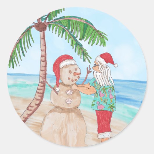Snowbird Santa und Sandy Snowman Runder Aufkleber (Vorderseite)
