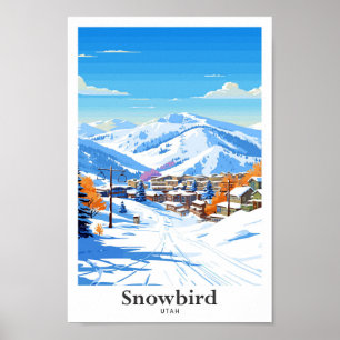 Snowbird Utah USA Travel Vintag Illustration Poster
