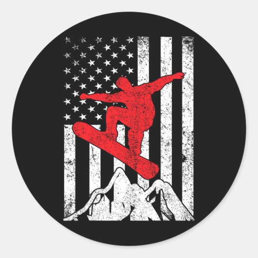 Snowboard American Flag Patriotic Snowboarding Win Runder Aufkleber (Vorderseite)