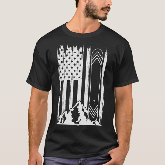 Snowboard American Flag Skifahren T-Shirt (Vorderseite)