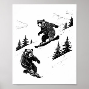 Snowboard Bären, Lustiger Wintersport, Skigebiet, Poster