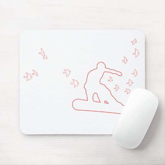 Snowboard. Brett mit Vögeln. rote Kontur. Mousepad (Mit Mouse)