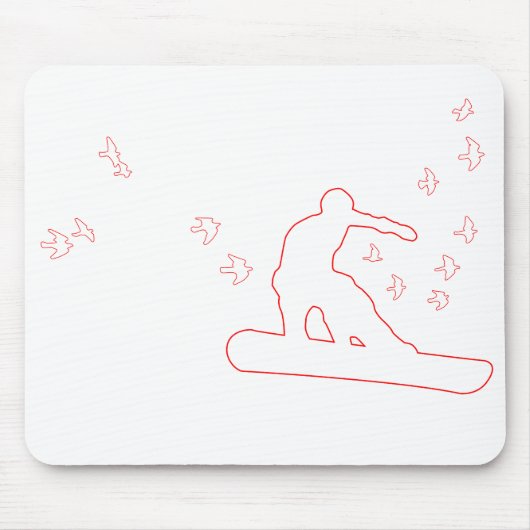 Snowboard. Brett mit Vögeln. rote Kontur. Mousepad (Vorne)