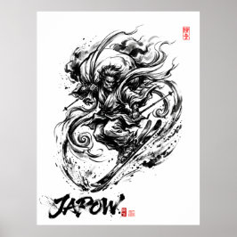 Snowboard Brush Art - Ski Fujin God Poster