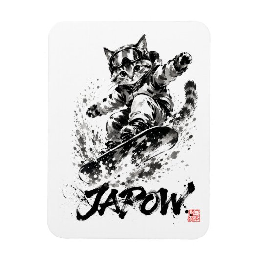 Snowboard Brush Art - Snowboarder cat Magnet (Vertikal)