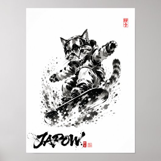 Snowboard Brush Art - Snowboarder cat Poster (Vorne)