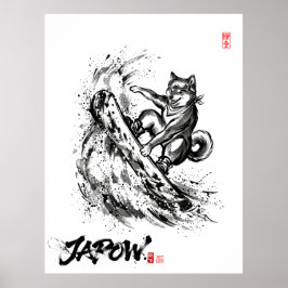 Snowboard Brush Art - Snowboarder Dog Shiba ポスター Poster