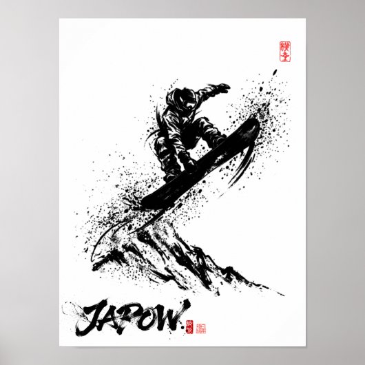 Snowboard Brush Art - Snowboarder Grab Jump Poster (Vorne)