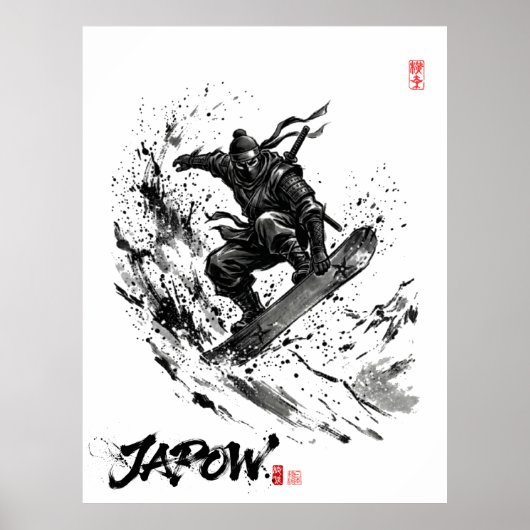 Snowboard Brush Art - Snowboarder Ninja Poster (Vorne)