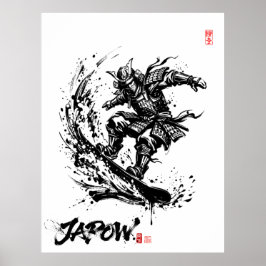 Snowboard Brush Art - Snowboarder Samurai ポスター Poster