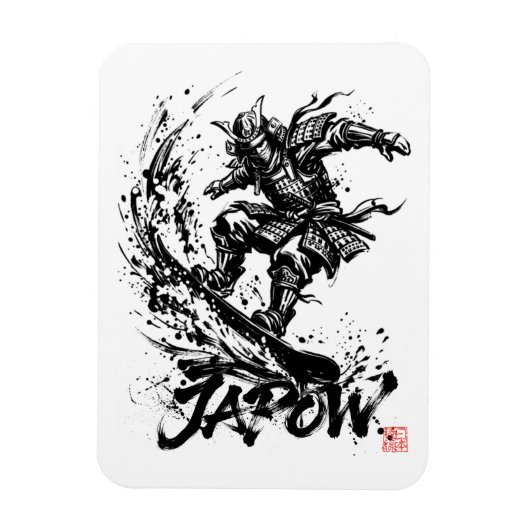 Snowboard Brush Art - Snowboarder Samurai Magnet (Vertikal)