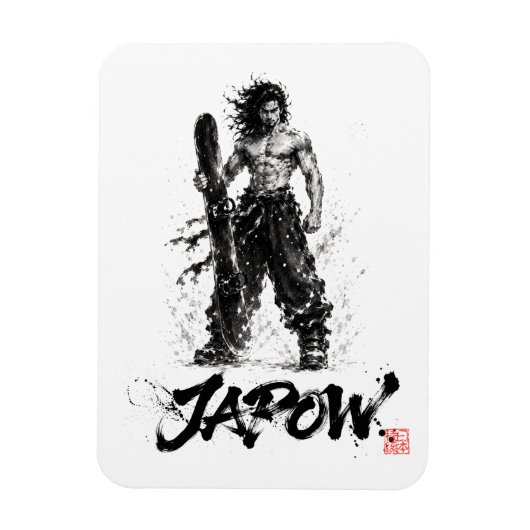 Snowboard Brush Art - Standing Samurai Musashi Magnet (Vertikal)