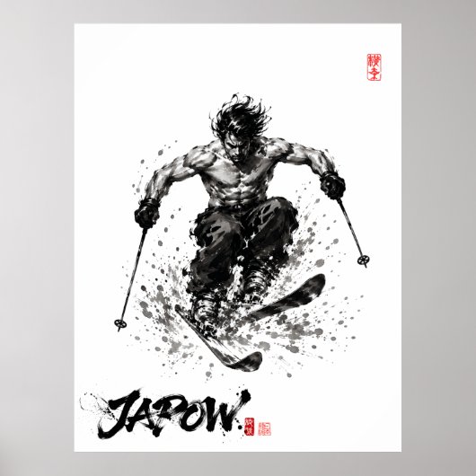 Snowboard Brush Art - Standing Samurai Musashi ski Poster (Vorne)