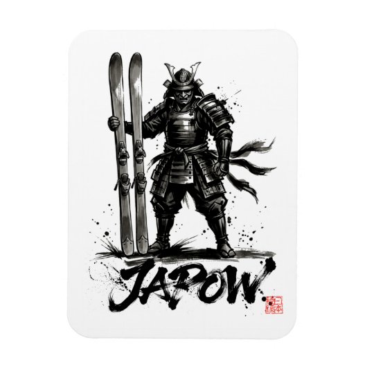 Snowboard Brush Art - Standing Samurai Ski Magnet (Vertikal)