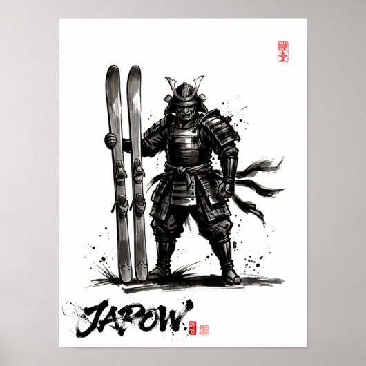 Snowboard Brush Art - Standing Samurai Ski Poster (Vorne)