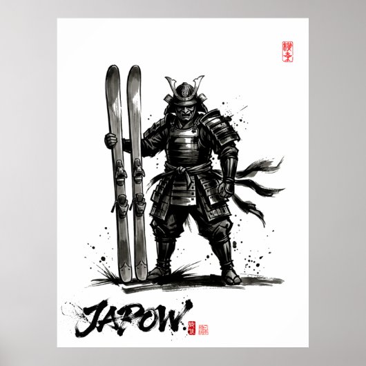 Snowboard Brush Art - Standing Samurai Ski Poster (Vorne)