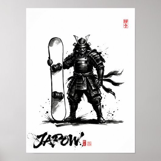 Snowboard Brush Art - Standing Samurai Snowboard Poster (Vorne)