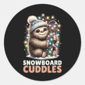 Snowboard Cuddles Christmas Lit Bigfoot Snowboard Runder Aufkleber (Vorderseite)